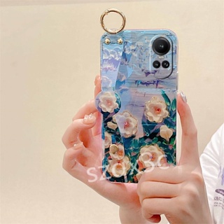 เคสโทรศัพท์มือถือแบบนิ่ม TPU แต่งกลิตเตอร์ พลอยเทียม ลายดอกไม้ แนวเรโทร พร้อมสายคล้องข้อมือ แฟชั่น สําหรับ OPPO A58 A78 4G A98 A17 A17K Reno 10 Pro+ 8T 8 Pro Plus 5G 2023