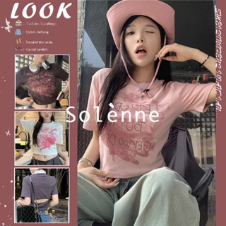 Solenne  เสื้อครอป เสื้อยืดผู้หญิง ครอป baby tee สาวเรโทร 2023 NEW Style ทันสมัย สวยงาม พิเศษ ins A99J30R 36Z230909