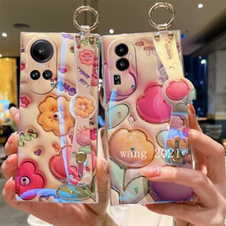 เคสโทรศัพท์มือถือนิ่ม กันกระแทก ลายการ์ตูนน่ารัก 3D ประดับเพชรเทียม หลากสี พร้อมสายคล้องข้อมือ สําหรับ OPPO Reno10 Pro+ Plus 5G Reno 10 Reno10Pro+ OPPO A78 NFC 4G