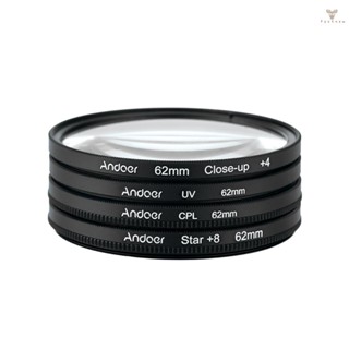 Fw Andoer 62mm UV+CPL+Close-Up+4 +Star 8-Point Filter Circular Filter Kit Circular Polarizer Filter Macro Close-Up Star 8-Point Filter with Bag for   Pentax  DSLR Cam