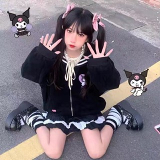 Sanrio kuromi melody เสื้อแจ็กเก็ตกันหนาวลําลอง แบบนิ่ม มีฮู้ด ทรงหลวม สไตล์ญี่ปุ่น เหมาะกับฤดูใบไม้ร่วง และฤดูหนาว สําหรับผู้หญิง