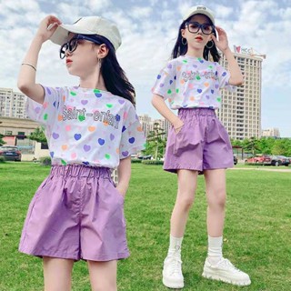 Girls Summer Clothes 2023 New Short-Sleeved Shorts Western Style Suit Medium and Big Children Casual Children Summer Clothes Two-Piece Suit HLuw