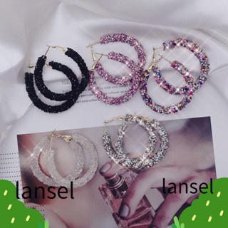 Lansel ต่างหูห่วง จี้คริสตัล ทรงกลม เรขาคณิต กลิตเตอร์