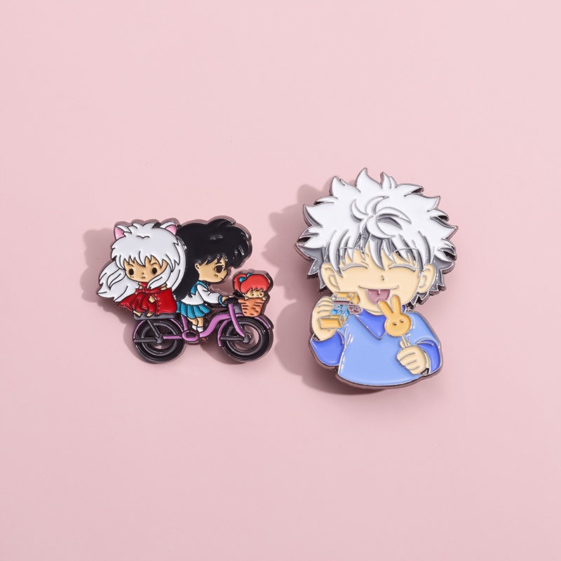 เข็มกลัดโลหะ รูปการ์ตูนอนิเมะ Inuyasha and Higurashi Kagome น่ารัก สไตล์ญี่ปุ่น อุปกรณ์เสริม สําหรับตกแต่งเสื้อผ้า