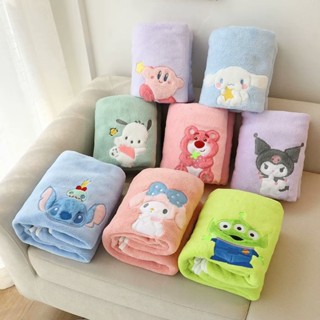 SANRIO ผ้าขนหนู ผ้าฟลีซ ลายการ์ตูนโดลี่ ซานริโอ้ Kuromi Melody Cinnamoroll Pachacco Alien Stitch Lotso เหมาะกับเดินชายหาด