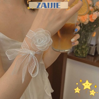 Zaijie24 ริบบิ้นผ้าไหม ลายดอกไม้ ดอกคามิเลีย สีขาว อเนกประสงค์ 92 ซม. 4 ชิ้น