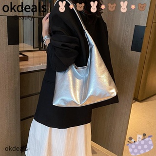 Okdeals กระเป๋าถือ กระเป๋าสะพายไหล่ สะพายข้าง หนัง PU ความจุขนาดใหญ่ สีพื้น แฟชั่นสําหรับสตรี เหมาะกับการพกพาเดินทาง ช้อปปิ้ง