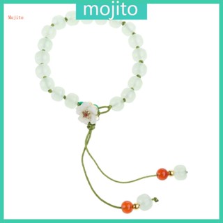 Mojito สร้อยข้อมือเชือกถัก ประดับลูกปัดหยก คริสตัล ทรงกลม สําหรับผู้หญิง เพื่อนสาว