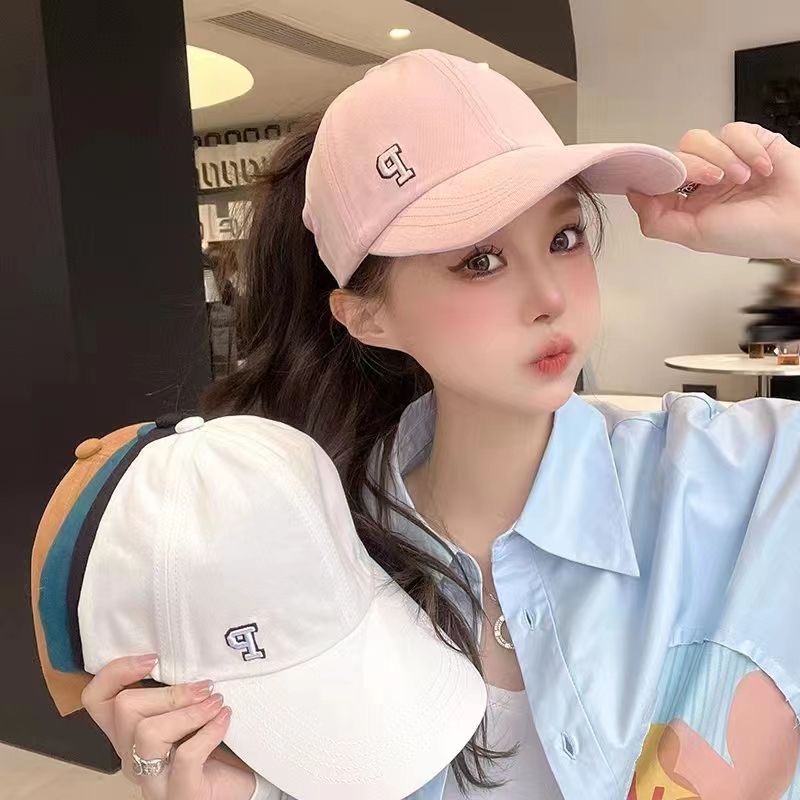 หมวกเบสบอล หมวกแก๊ป พิมพ์ลายตัวอักษร P Ponytail แฟชั่นฤดูร้อน สไตล์เกาหลี