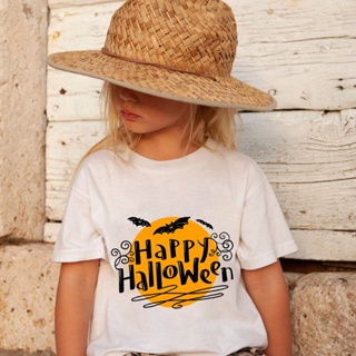 เสื้อยืด พิมพ์ลายกราฟฟิค Happy Halloween แฟชั่นฤดูร้อน สําหรับเด็กผู้หญิง และเด็กผู้ชาย