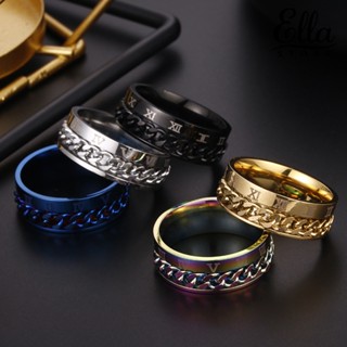 Ellastore123 แหวนโซ่เหล็กไทเทเนียม รูปตัวเลขโรมัน เครื่องประดับแฟชั่น สําหรับทุกเพศ