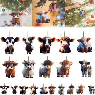  10PCS Cute Cartoon Cow Car Acrylic Pendant Christmas Tree Decoration Pendant Car Pendant Backpack Decoration