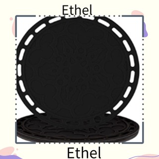 Ethel1 แผ่นซิลิโคน ทนความร้อน ทรงกลม กันลื่น สีดํา สําหรับวางจานร้อน 4 ชิ้น