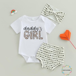 Babyclothes- ชุดรอมเปอร์ แขนสั้น กางเกงขาสั้น พิมพ์ลายตัวอักษร และที่คาดผม สีขาว แฟชั่นฤดูร้อน สําหรับเด็กผู้หญิง 3 ชิ้น