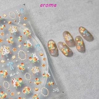 Aroma สติกเกอร์ติดเล็บ ลายการ์ตูนกระต่าย ดอกทิวลิป มีกาวในตัว อุปกรณ์เสริม สําหรับตกแต่งเล็บผู้หญิง