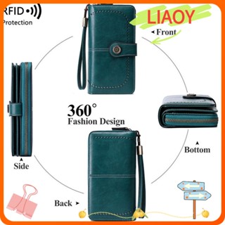 Liaoy กระเป๋าสตางค์หนังผู้หญิง RFID สายรัดข้อมือ คุณภาพสูง