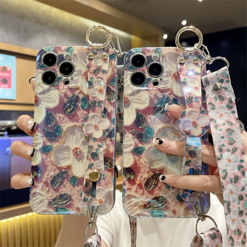 เคสมือถือ กระเป๋าใส่โทรศัพท์สีน้ำมัน Camellia Shiny พร้อมสายคล้องกระเป๋าสะพายเข้ากันได้กับ iPhone X XR XS Max 14 13 12 11 Pro Max กรณีโทรศัพท์กันกระแทกอ่อนนุ่ม - รูปที่ 2