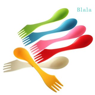 Blala 3 In 1 ชุดช้อนส้อม ช้อนส้อม แบบพกพา สีแคนดี้ 6 ชิ้น