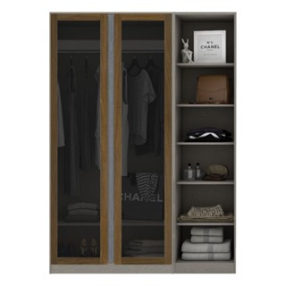 [กทม. 3-5 วัน ส่ง] Koncept furniture ตู้เสื้อผ้าบานเปิด รุ่น Blox สีไม้เข้ม (150x59x210 ซม.)