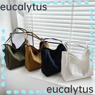 Eucalytus1 กระเป๋าช้อปปิ้ง ผ้าแคนวาส ผ้าฝ้าย สองด้าน ความจุขนาดใหญ่ แบบพกพา สีพื้น สําหรับผู้หญิง