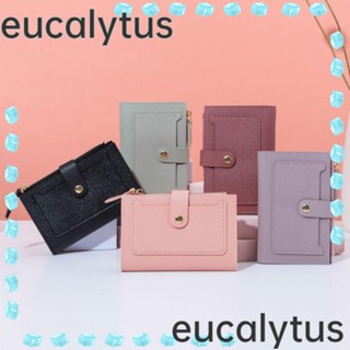 Eucalytus1 กระเป๋าใส่บัตรเครดิต กระเป๋าเหรียญ หนัง PU ใบสั้น สีพื้น แฟชั่นสําหรับผู้หญิง