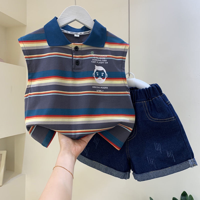 （2-13 Y） เสื้อกั๊กแขนกุด สุดเท่ สองชิ้น แฟชั่นฤดูร้อน สําหรับเด็กผู้ชาย 2023