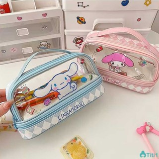 Sanrio กระเป๋าใส่ปากกาความจุขนาดใหญ่ใสสองชั้นยกกล่องใส่เครื่องเขียนกล่องใส่ดินสอกล่องใส่เครื่องเขียน TH1