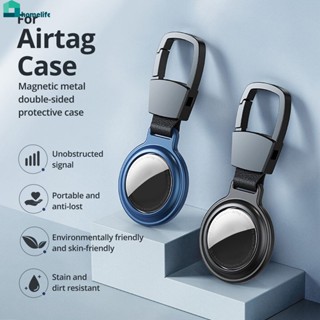 สำหรับ AirTag กรณีปลอกป้องกันโลหะกันชนแขน Antilost อุปกรณ์พวงกุญแจ AirTag หนังบ้าน home