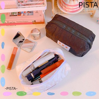 PISTA กระเป๋าดินสอ อเนกประสงค์ แต่งซิป ทรงสี่เหลี่ยม ลายดอกไม้ สีพื้น