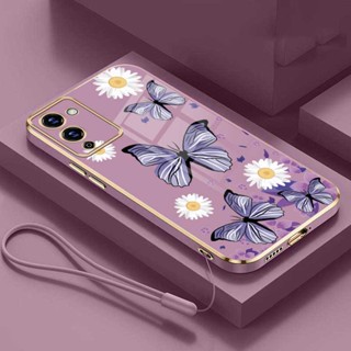 เคสโทรศัพท์มือถือยาง กันกระแทก ลายดอกไม้ ผีเสื้อ พร้อมสายคล้อง สําหรับ infinix Note 12 G96 G88 Note12 Pro 5G VIP Note 11s 11 Pro