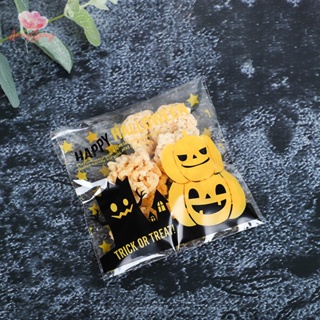 Amongspring&gt; ถุงซิปล็อค ลาย Happy Helloween สําหรับใส่ขนม บิสกิต ลูกอม ของขวัญ ปาร์ตี้ฮาโลวีน 100 ชิ้น