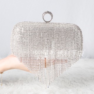 Spot second hair# tassel rhinestone evening banquet bag socialite portable evening bag female crossbody square bag new shoulder bag 8.cc