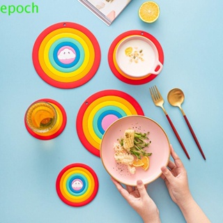 Epoch แผ่นรองแก้ว ซิลิโคน ทรงกลม ลายรุ้ง ทนความร้อน กันลื่น หลากสี สําหรับห้องครัว