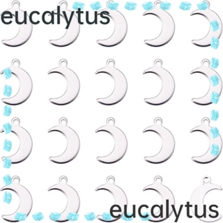 Eucalytus1 จี้สเตนเลส รูปดวงจันทร์ สีเงิน สองด้าน สําหรับทําเครื่องประดับ