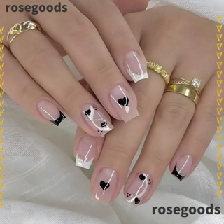 Rosegoods1 เล็บปลอม หัวเหลี่ยม กันน้ํา สวมใส่ได้ สําหรับตกแต่งเล็บ