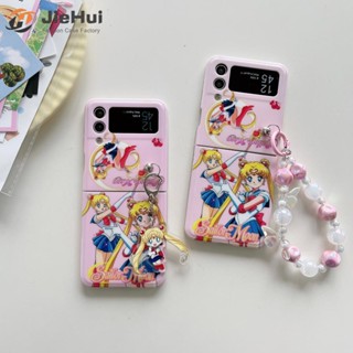 Jiehui เคสโทรศัพท์มือถือแฟชั่น ลายผู้หญิงสวย พร้อมจี้โซ่ สําหรับ Samsung Z Flip4 Z Flip3