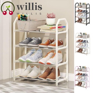 Willis ชั้นวางรองเท้า แบบพลาสติก ทรงสี่เหลี่ยมคางหมู สีดํา 4 ชั้น กันฝุ่น เรียบง่าย สําหรับบ้าน