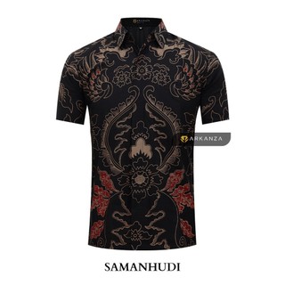 BATIK ARKANZA Motif Samanhudi Pendek Kemeja Baju Batik Pria Slimfit Full Lapis Furing