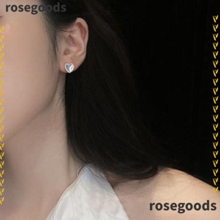 Rosegoods1 ต่างหูสตั๊ด เงิน 925 รูปหัวใจ ประดับมูนสโตน 10 มม. สําหรับผู้ชาย และผู้หญิง