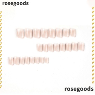 Rosegoods1 เล็บปลอม แบบสั้น สีชมพูนู้ด DIY