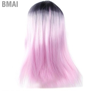 Bmai Straight Wigs  Lightweight Fashionable Long Hair Heat Resistant Black Pink Gradient Color for Daily Party Halloween Role Play