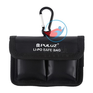 Puluz LiPo กระเป๋าเซฟตี้ แบตเตอรี่ลิเธียม ป้องกันการระเบิด ปลอดภัย พร้อมคาราบิเนอร์ สําหรับแบตเตอรี่กล้อง