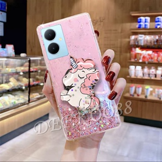 เคสโทรศัพท์มือถือนิ่ม ลายการ์ตูนยูนิคอร์น กลิตเตอร์ วิบวับ พร้อมขาตั้ง สําหรับ VIVOY27 VIVOY36 VIVOY78 VIVO Y27 Y36 Y78 Y02T Y02A 5G 4G