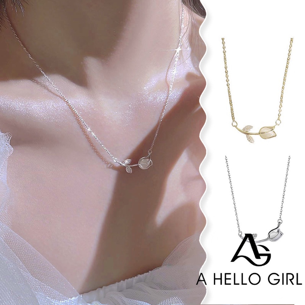 A HELLO GIRL สร้อยคอโซ่ ชุบทอง จี้ดอกทิวลิป สีขาว หรูหรา ระดับไฮเอนด์ สําหรับผู้หญิง