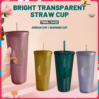 Ready stock ถ้วยเครื่องดื่มนำกลับมาใช้ใหม่ Durian Series ถ้วยน้ำใสสีใส Diamond Glitter Water Cup With Lid 710ml/24oz excellent_th