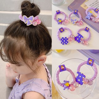 ยางรัดผม แบบยืดหยุ่นสูง ทนทาน ลายการ์ตูน Scrunchie สีม่วง สําหรับเด็กผู้หญิง จํานวน 1-4 ชิ้น ต่อชุด