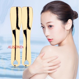 Alisond1 ไม้พายเครื่องสําอาง โลหะ สังกะสี คุณภาพสูง สีทอง สีเงิน อายครีม แท่ง เครื่องมือแต่งหน้า ตักโค้ง