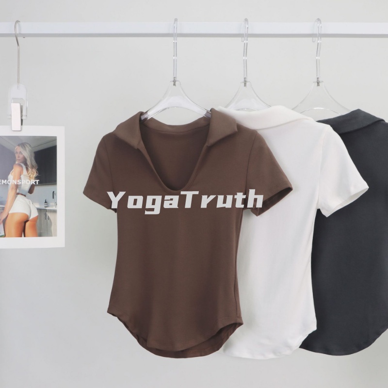 【YOGATRUTH】เสื้อยืดแขนสั้น คอปก รูปตัว U เซ็กซี่ เหมาะกับการเล่นโยคะ เต้นรํา สําหรับผู้หญิง ราคา ถูกที่สุด ดีลบีเคเค แกลเลอรีภาพที่ 4