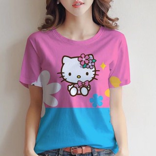 เสื้อยืด พิมพ์ลายกราฟฟิค Hello Kitty ทรงหลวม สําหรับผู้หญิง