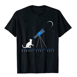 เสื้อแขนสั้น เสื้อไม่ต้องรีด แขนสั้น เสื้อคู่รัก เสื้อโคลงแมว Total Solar Eclipse สิงหาคม 2017 ของที่ระลึกของขวัญที่ระลึ